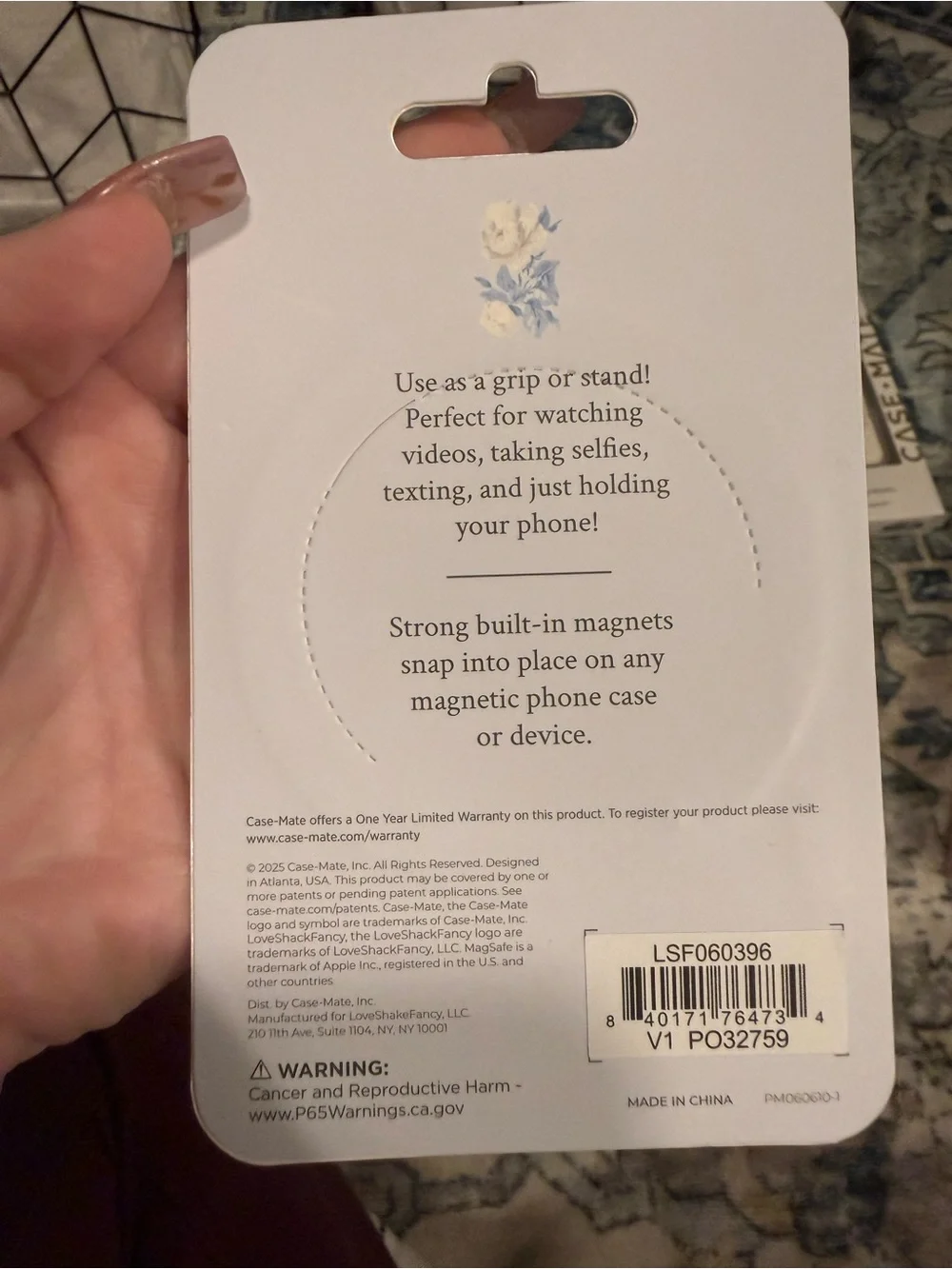 LoveShackFancy x Case-Mate Blue Floral Magnetic Ring Stand NWT